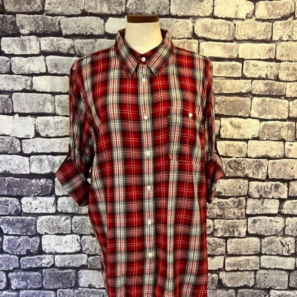 Lauren Ralph Lauren Tops - Ralph Lauren Red, White & Black Plaid Long Sleeve Blouse Size 2X